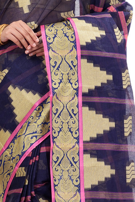 Blue Pure Cotton Kamala Desiging Tant Saree (223)